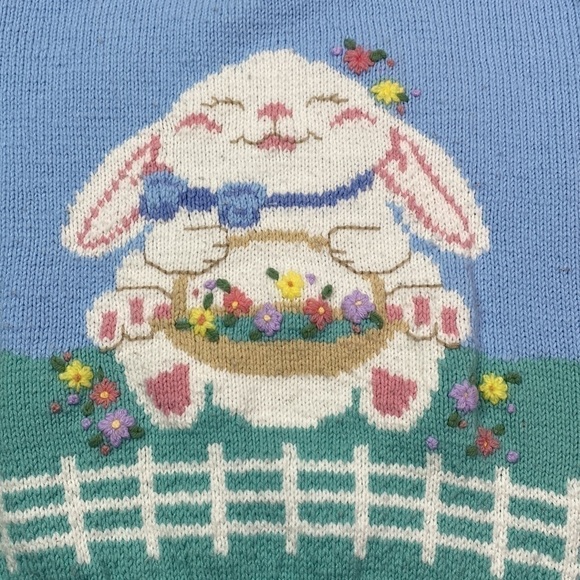 Vintage Easter Bunny Blue Knit Cottagecore Sweater Size Small - Picture 3 of 6